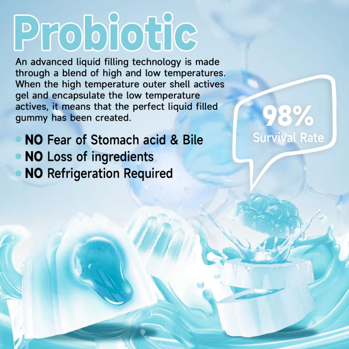 Ozmolts Probiotic Gummies Promoting Metabolism 150 Billion CFU Probiotics Gummy Enhance Immunity Food Supplements Supports Digestive Health Blueberry 60pcs