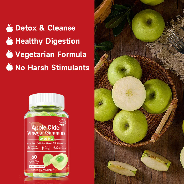 Ozmolts Apple Cider Vinegar Gummies Slimming Supplement with Vitamin B12 Gummy Weight Loss Supplements Apple Cider Vinegar Gummy Promote Digestion Suppress Appetite Green Apple 60 PCS