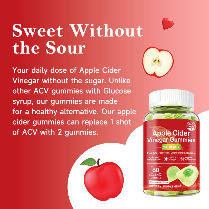 Ozmolts Apple Cider Vinegar Gummies Slimming Supplement with Vitamin B12 Gummy Weight Loss Supplements Apple Cider Vinegar Gummy Promote Digestion Suppress Appetite Green Apple 60 PCS