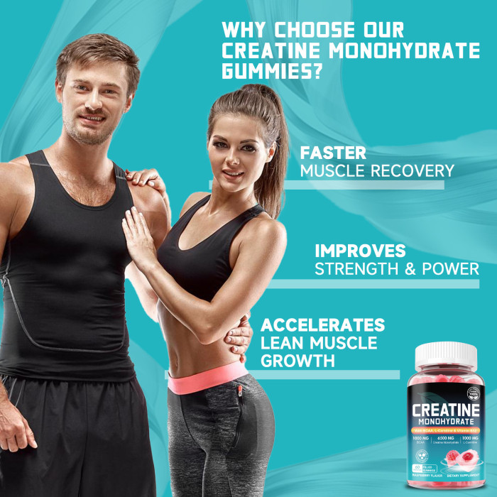 Ozmolts Creatine Monohydrate Gummies Raspberry Creatine Gummy for Muscle Strength Energy Boost Bioavailable Workout Recovery Supplement 60PCS