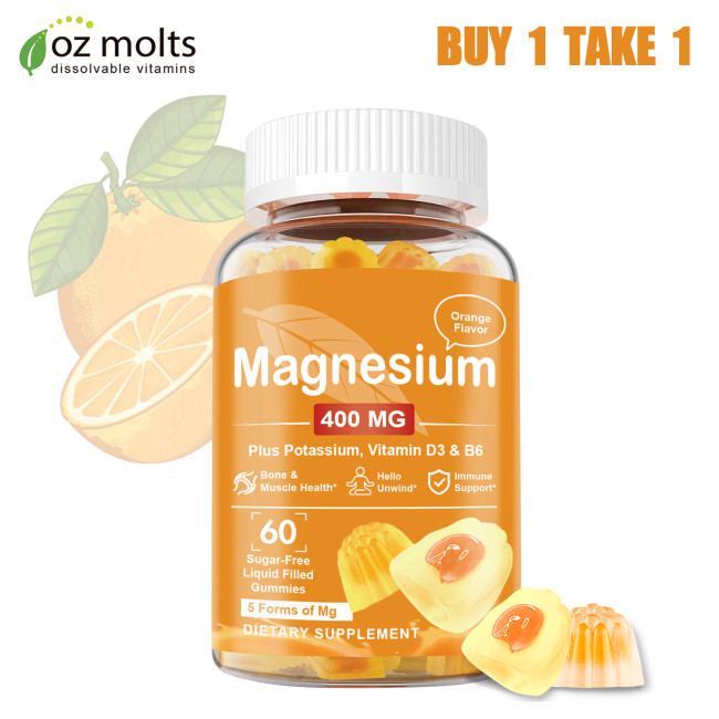 Ozmolts Magnesium Gummies Reduce Stress Magnesium Glycine Supplement  for Muscle Recovery Bones Strengthen Magnesium Gummy Sugar Free Liquid Filled Gummies