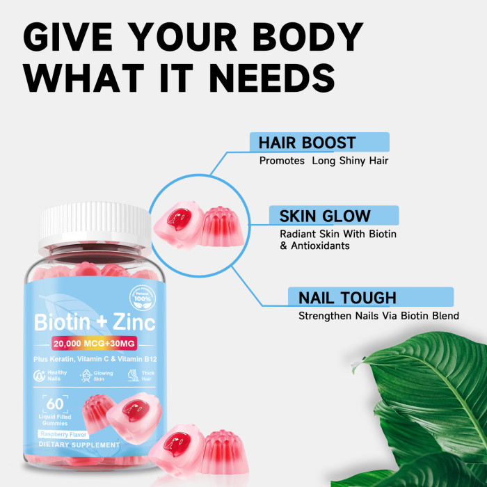 Ozmolts Biotin Gummies Help Skin Care Acne Treatment Hair Zinc Supplement Raspberry Flavor Promotes Hair Growth 60 Gummies For Unisex Gluten Free