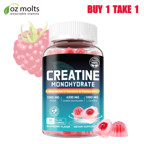 Ozmolts Creatine Monohydrate Gummies Raspberry Creatine Gummy for Muscle Strength Energy Boost Bioavailable Workout Recovery Supplement 60PCS