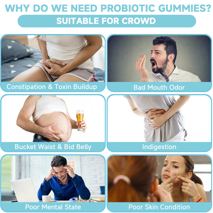 Ozmolts Probiotic Gummies Promoting Metabolism 150 Billion CFU Probiotics Gummy Enhance Immunity Food Supplements Supports Digestive Health Blueberry 60pcs