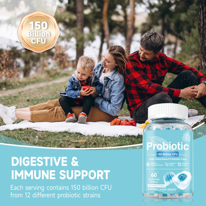 Ozmolts Probiotic Gummies Promoting Metabolism 150 Billion CFU Probiotics Gummy Enhance Immunity Food Supplements Supports Digestive Health Blueberry 60pcs