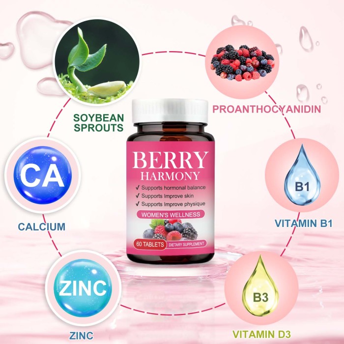 Ozmolts Berry Harmony Supplement for Hormone Balance Womens Wellness Berry Glow Skin Care Dietary Supplement Improved Women's Health 60 Tablets