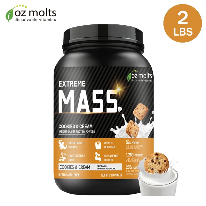 Ozmolts MASS Gainer Powder Workout Supplement Gain Weight MASS Protein Powder Support Muscle Building Improve Fitness performance Cookies & Cream 2LBS