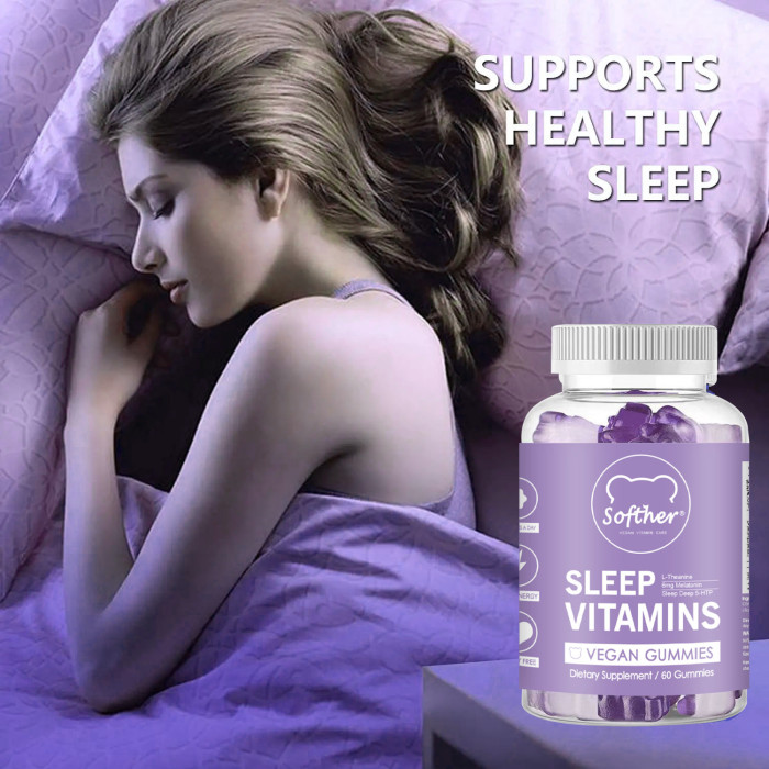 Softher Gummy for Sleep Improvement Aid Relax Anti Anxiety Gummies With Vitamin B6 and Melatonin,Food Supplement Grape Fruit Flavor 60 Gummies