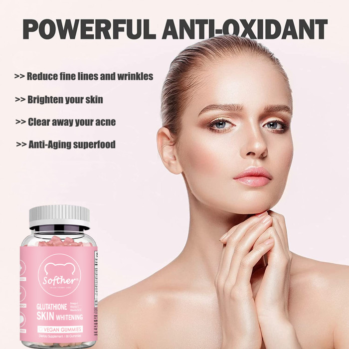 Softher Glutathione Collagen Gummies Anti-Aging Whitening Gummies Skin Glow Vitamins Gummies Beauty Supplements Original Gummy 60Pcs/Bottle