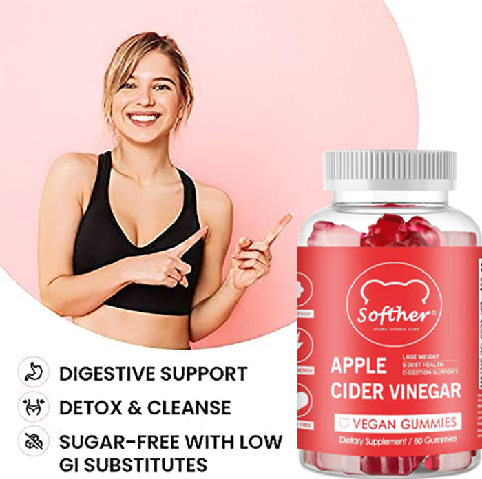 Softher Natural Slimming Apple Cider Vinegar Gummies with Vitamins B9 & B12 , Loose Weight Gummies Detox Cleanse Supplement,Vegan & Non-GMO