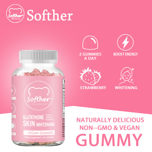 Softher Glutathione Collagen Gummies Anti-Aging Whitening Gummies Skin Glow Vitamins Gummies Beauty Supplements Original Gummy 60Pcs/Bottle