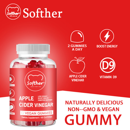 Softher Natural Slimming Apple Cider Vinegar Gummies with Vitamins B9 & B12 , Loose Weight Gummies Detox Cleanse Supplement,Vegan & Non-GMO