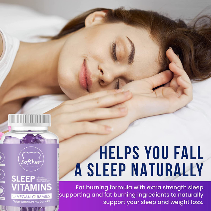 Softher Gummy for Sleep Improvement Aid Relax Anti Anxiety Gummies With Vitamin B6 and Melatonin,Food Supplement Grape Fruit Flavor 60 Gummies