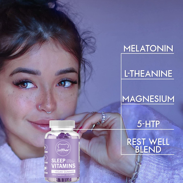 Softher Gummy for Sleep Improvement Aid Relax Anti Anxiety Gummies With Vitamin B6 and Melatonin,Food Supplement Grape Fruit Flavor 60 Gummies