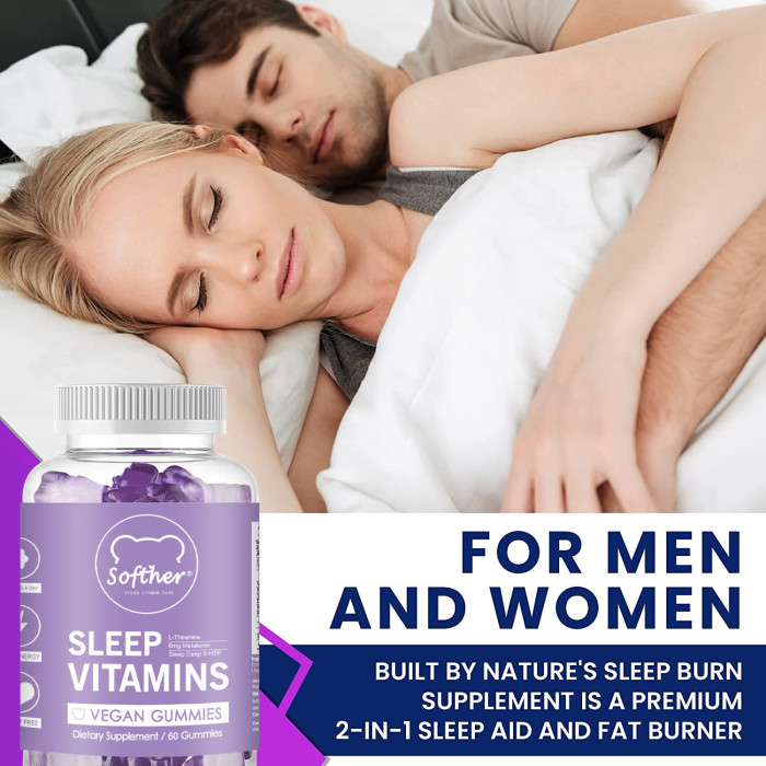Softher Gummy for Sleep Improvement Aid Relax Anti Anxiety Gummies With Vitamin B6 and Melatonin,Food Supplement Grape Fruit Flavor 60 Gummies