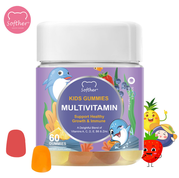 Softher Multivitamin Gummies for Kids Improve Malnutrition Increase Appetite Vitamin for Child Vitamin A, C, D, E Biotin Gummy Boosts Immune Helps Bone Health Multivitamin Gummy for Baby Supplement