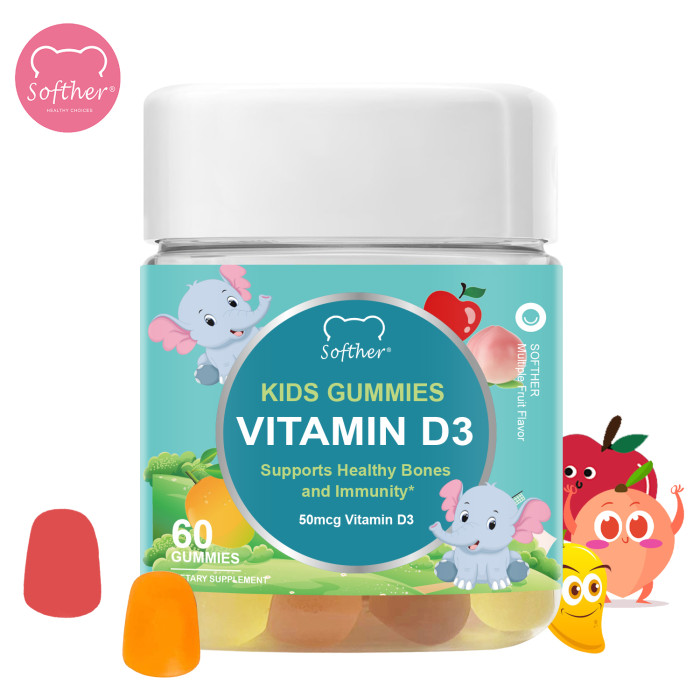 Softher Vitamin D3 Gummies Protect Immune System Promote the Bones Grown Gummy Supplement Absorption Kids Vitamin D3 Calcium Gummy Immune Health Vitamin Supplements