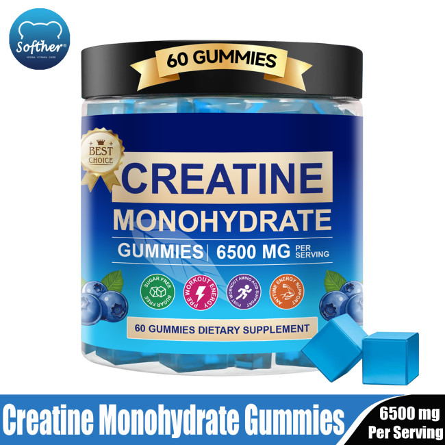 Softher Creatine Gummies Post Workout Recovery Creatine Monohydrate Gummies Enhance Muscle Mass Monohydrate Creatine Boost Focus Supplements 60 Gummies