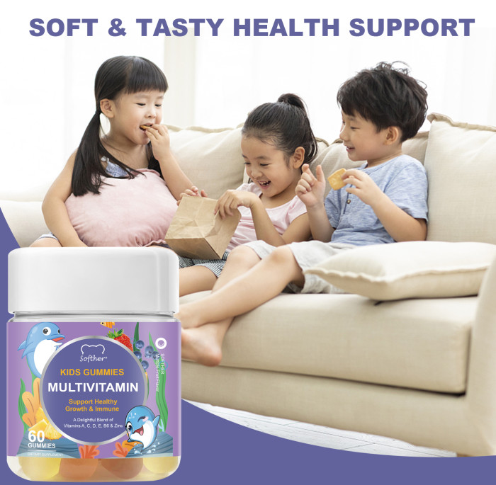 Softher Multivitamin Gummies for Kids Improve Malnutrition Increase Appetite Vitamin for Child Vitamin A, C, D, E Biotin Gummy Boosts Immune Helps Bone Health Multivitamin Gummy for Baby Supplement