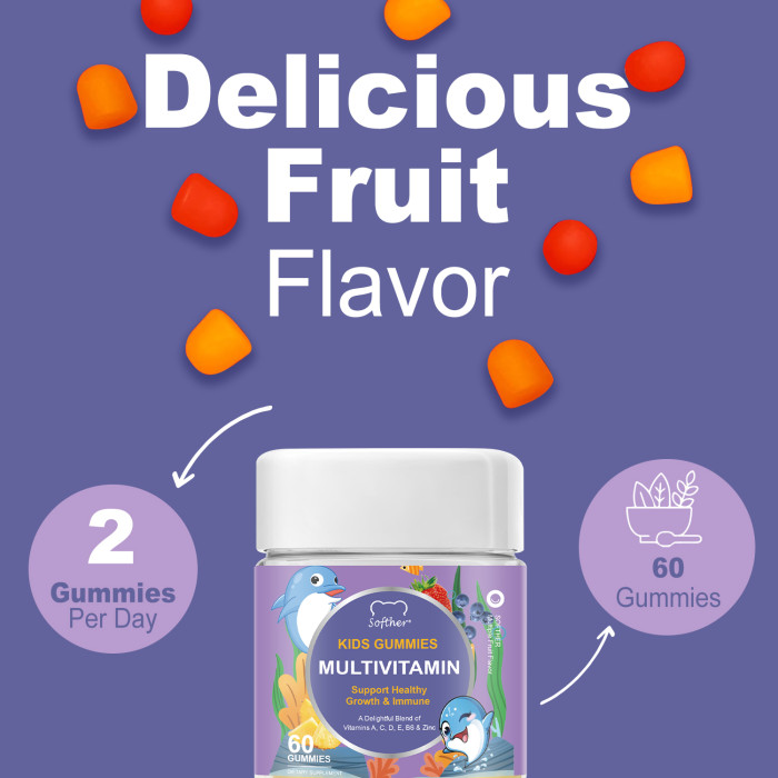 Softher Multivitamin Gummies for Kids Improve Malnutrition Increase Appetite Vitamin for Child Vitamin A, C, D, E Biotin Gummy Boosts Immune Helps Bone Health Multivitamin Gummy for Baby Supplement