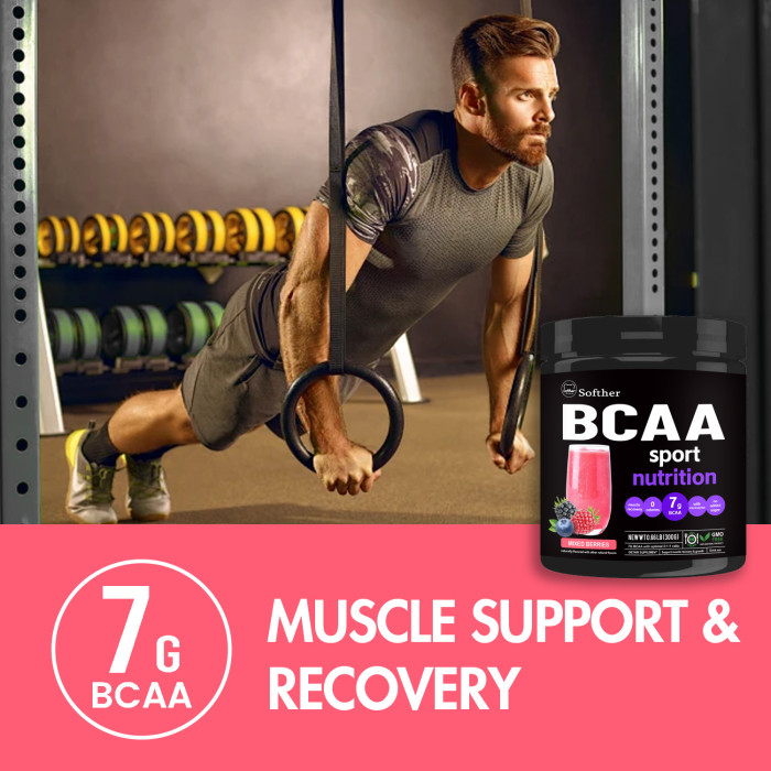 Softher BCAA Powder 2:1:1 Ratio Branched Chain Amino Acid Supplement for Less Fatigue and Muscle Recovery BCAA Supplement Powder Post Workout Drink Increase Energy Mixed Berries 300G
