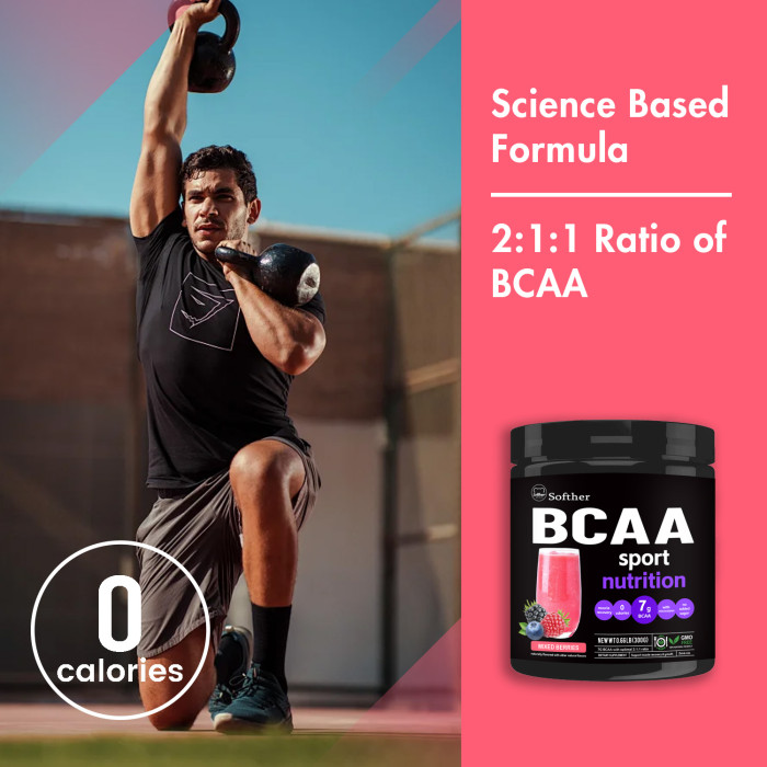 Softher BCAA Powder 2:1:1 Ratio Branched Chain Amino Acid Supplement for Less Fatigue and Muscle Recovery BCAA Supplement Powder Post Workout Drink Increase Energy Mixed Berries 300G