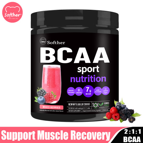 Softher BCAA Powder 2:1:1 Ratio Branched Chain Amino Acid Supplement for Less Fatigue and Muscle Recovery BCAA Supplement Powder Post Workout Drink Increase Energy Mixed Berries 300G