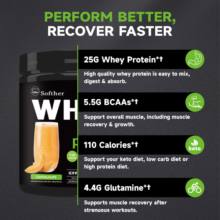 Softher Whey Protein Powder Post-Workout Supplement Supports Muscle Recovery and Growth Whey Protein Isolate Powder Mass Gainer BCAA Supplement Increase Energy and Strength