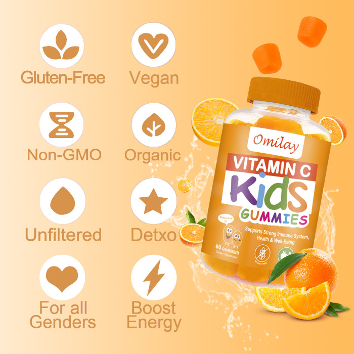 Omilay Kids Vitamin C Gummies Multivitamins Vitamins Gummies for Kids Improve Immunity Natural Vegan Gummy for Babys 60 Gummies