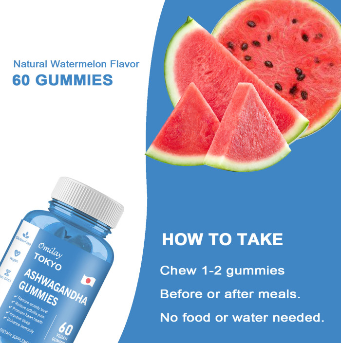 Omilay Kids TOKYO Ashwagandha Gummies Improve Sleep and Mood Relieve Fatigue Stress Anti Anxiety Supplement Vitamin D Gummy