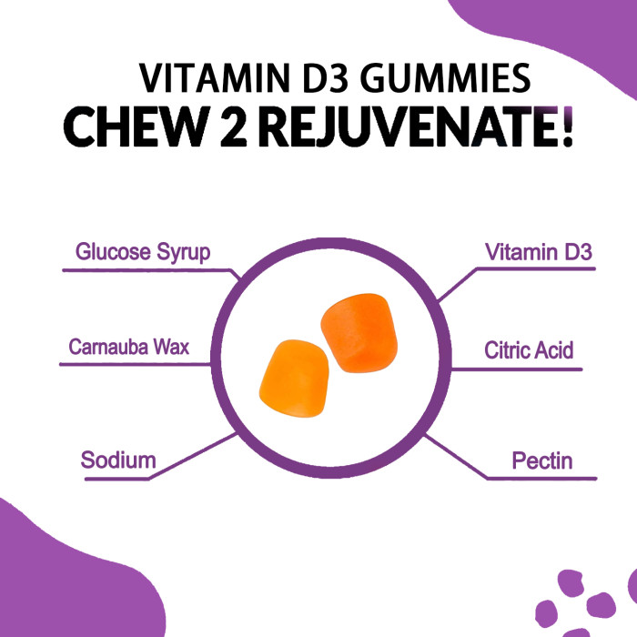 Omilay Kids Gummies Vitamin D3 Gummy Kids Promotes Bone Grown Vegan kids Probiotic Vitamin Immune Health Gummy 60 Gummies