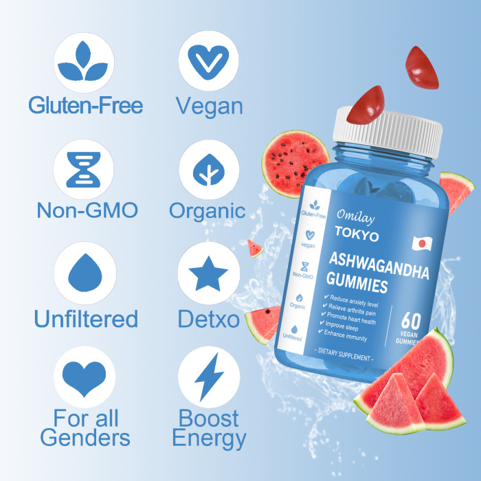 Omilay Kids TOKYO Ashwagandha Gummies Improve Sleep and Mood Relieve Fatigue Stress Anti Anxiety Supplement Vitamin D Gummy