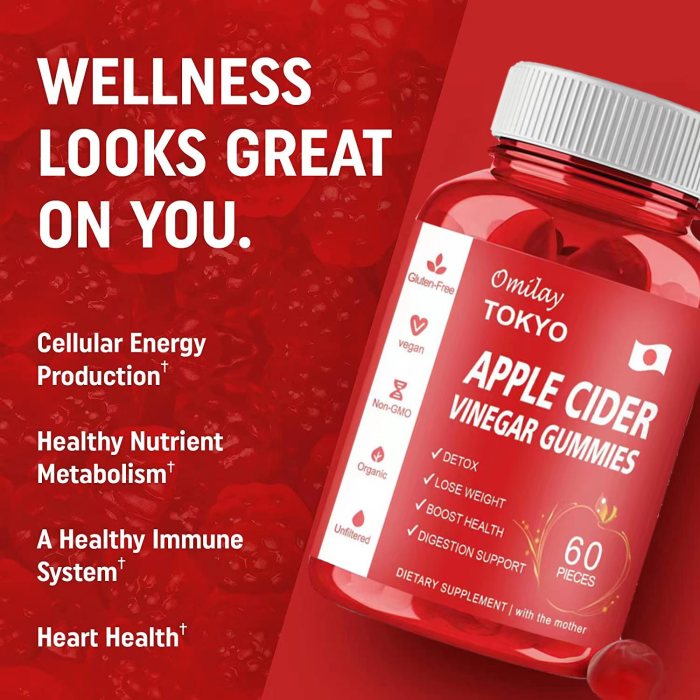 Omilay Kids Organic Apple Cider Vinegar Gummies Weight Loss Gummies Reduce Anxiety and Pressure Apple Cider Gummy Vitamin B12 Supplement Gummies