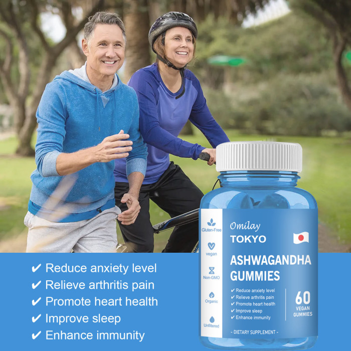 Omilay Kids TOKYO Ashwagandha Gummies Improve Sleep and Mood Relieve Fatigue Stress Anti Anxiety Supplement Vitamin D Gummy
