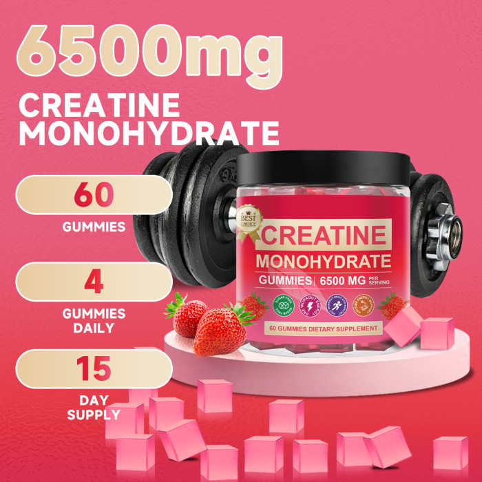Omilay Kids Creatine Monohydrate Gummies 6500 mg Increased Endurance and Relieve Fatigue Workout Recovery Creatine Supplement Strawberry Flavor 60 Gummies