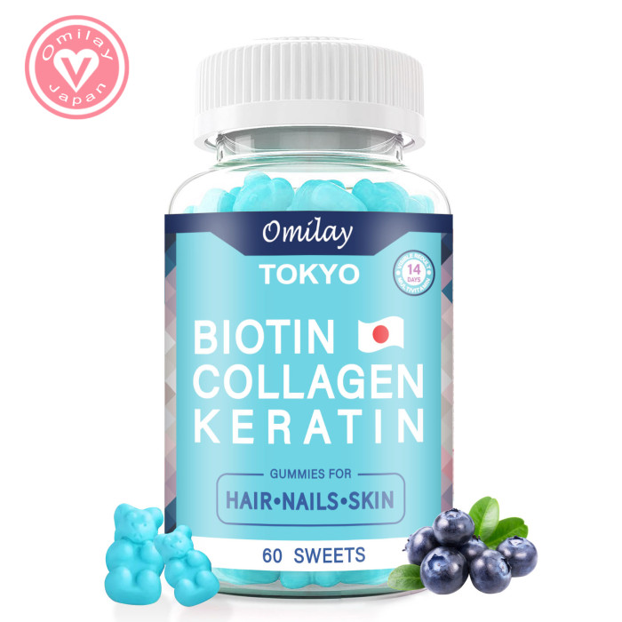 Omilay Kids TOKYO Biotin Collagen Keratin Gummies Anti Hair Loss Vitamin Gummy Biotin Supplement Skin Care Beauty Supplements Gummy