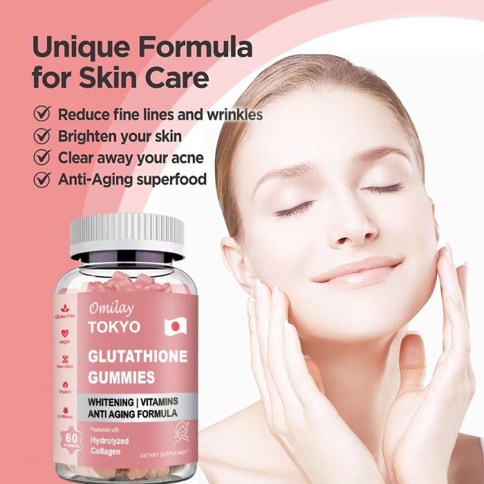 Omilay Kids Glutathione with Collagen Gummy Whitening Gummies Anti-Aging Skin Glow Collagen Vitamins Beauty Gummies