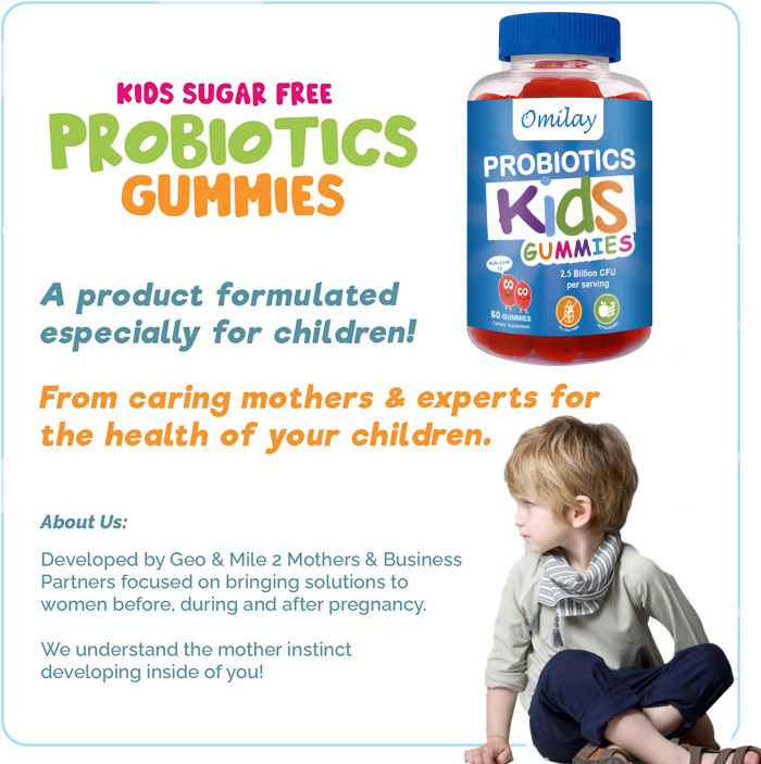 Omilay Kids Probiotics Gummies for Kids Development Boosts Digestive 60 Gummies