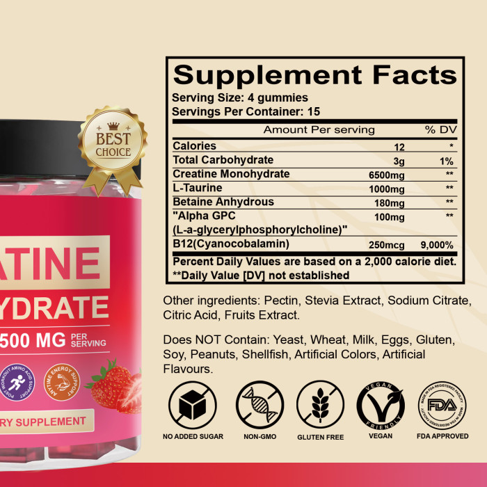 Omilay Kids Creatine Monohydrate Gummies 6500 mg Increased Endurance and Relieve Fatigue Workout Recovery Creatine Supplement Strawberry Flavor 60 Gummies