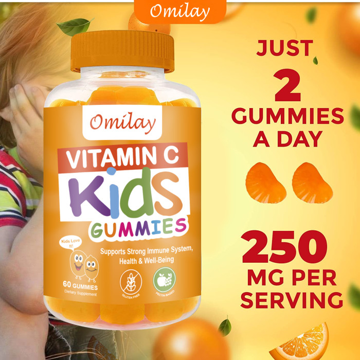 Omilay Kids Vitamin C Gummies Multivitamins Vitamins Gummies for Kids Improve Immunity Natural Vegan Gummy for Babys 60 Gummies