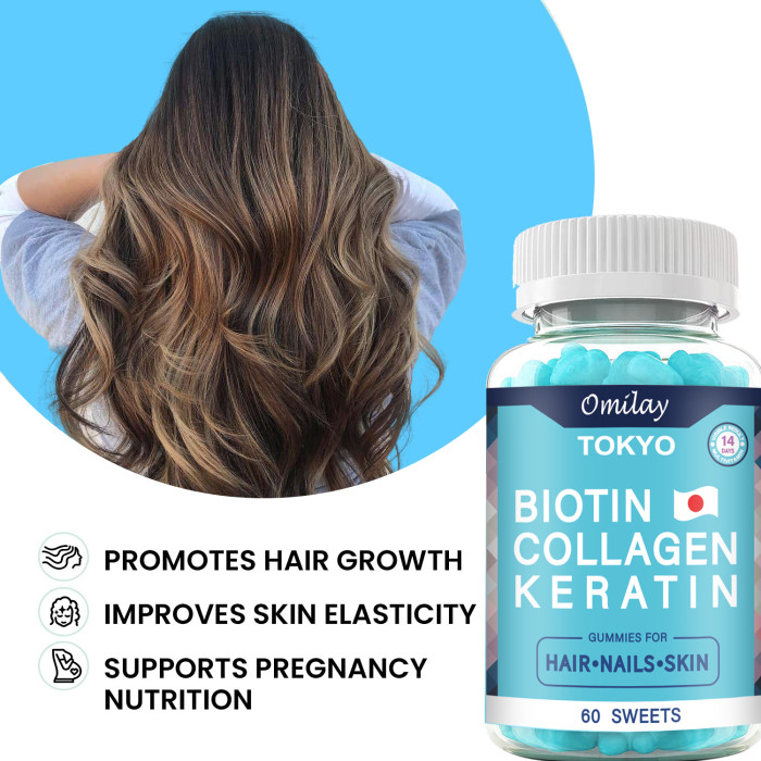 Omilay Kids TOKYO Biotin Collagen Keratin Gummies Anti Hair Loss Vitamin Gummy Biotin Supplement Skin Care Beauty Supplements Gummy