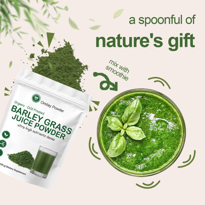 Omilay Kids Barley Grass Juice Powder 100% Organic Barley Grass Original Drink Mix Body Weight Loss Detox Health & Prevent Cardiovascular Supplement 100G