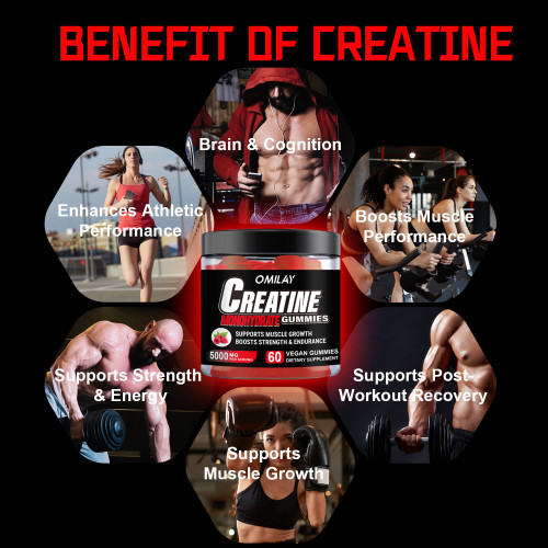 Omilay Kids Creatine Monohydrate Gummies Supplements for Men and Women Pre Workout for Increased Energy Muscle Growth & Rapid Recovery Creatine Gummy Supplement