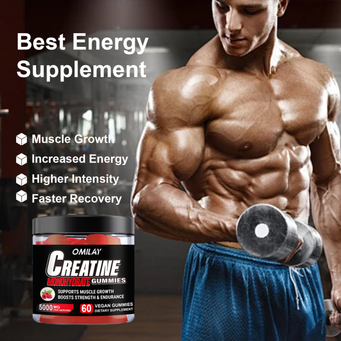 Omilay Kids Creatine Monohydrate Gummies Supplements for Men and Women Pre Workout for Increased Energy Muscle Growth & Rapid Recovery Creatine Gummy Supplement