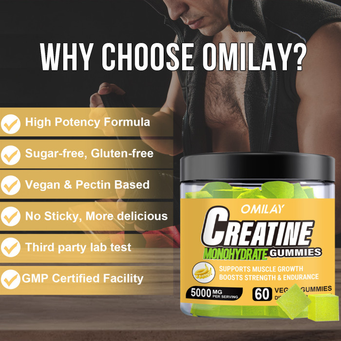 Omilay Kids Creatine Monohydrate Gummies Supplement for Athletic Performance & Muscle Health Creatine Gummy Reduce Fatigue Support Gain Lean Muscles and Workout Recover After Exercise Supplements