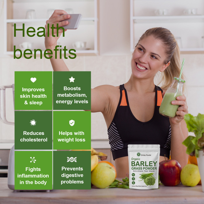 Omilay Kids Organic Barley Grass Powder Original Weight Loss Beautiful Skin Enhance Immunity Rich in Vitamins Minerals Fibers & Antioxidants Body Slimming Detox Diet Healthy Drink 100G