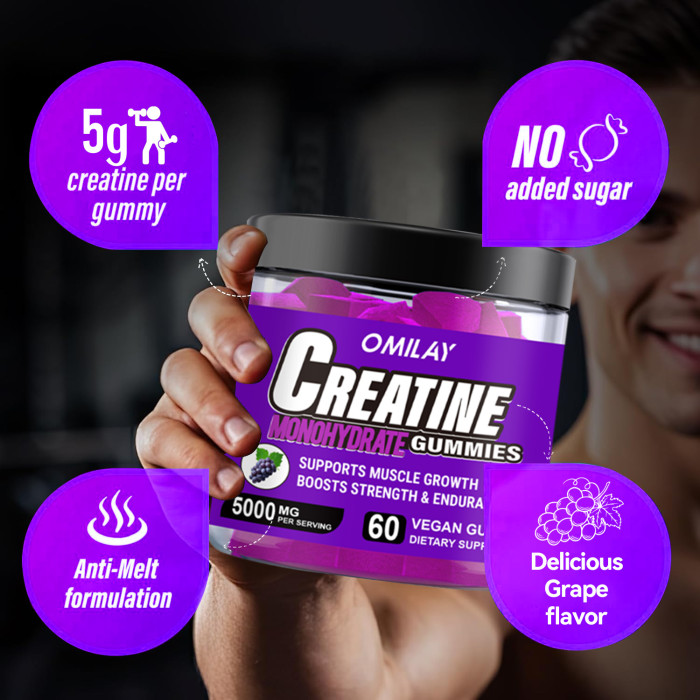 Omilay Kids Creatine Monohydrate Gummies Athlene Creatine Support Muscle Growth Supplement Creatine Gummy Food Men and Women Workout Recovery Fitness Supplement