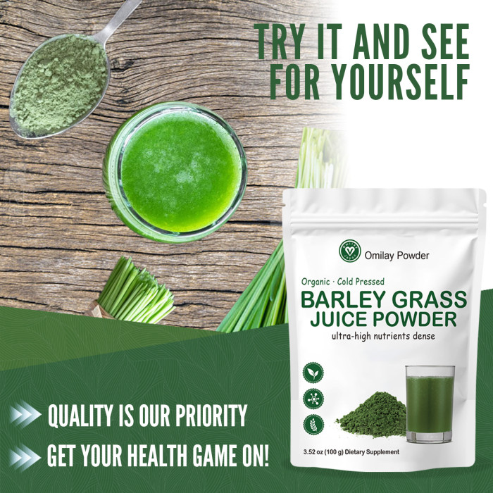 Omilay Kids Barley Grass Juice Powder 100% Organic Barley Grass Original Drink Mix Body Weight Loss Detox Health & Prevent Cardiovascular Supplement 100G