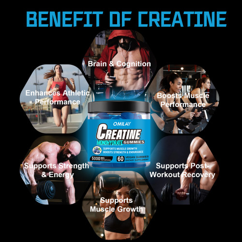 Omilay Kids Creatine Monohydrate Gummies Boost Energy & Muscle Growth Supplement for Men and Women Improved Workout Recovery Fitness Creatine Gummy Workout Supplements