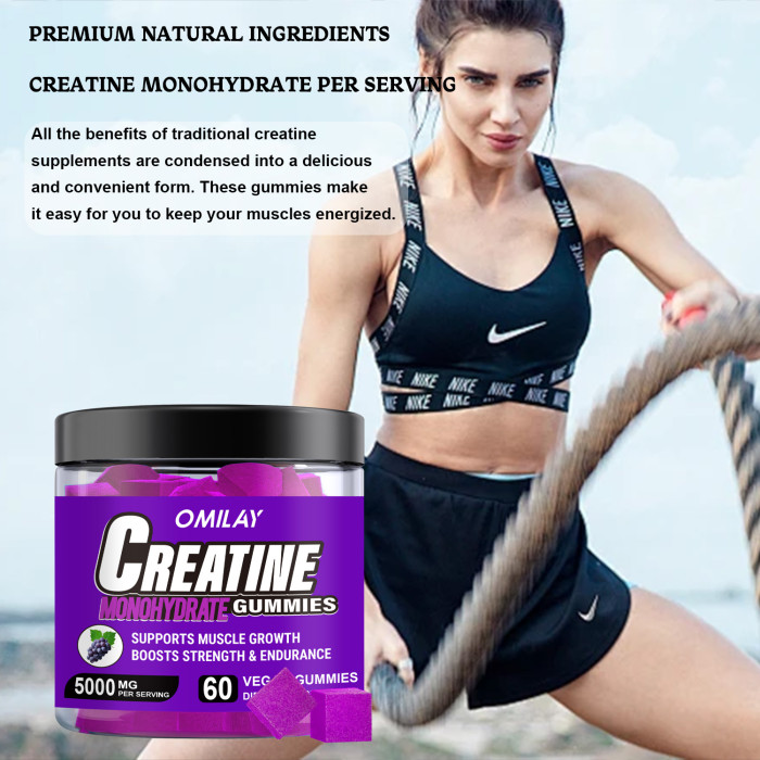 Omilay Kids Creatine Monohydrate Gummies Athlene Creatine Support Muscle Growth Supplement Creatine Gummy Food Men and Women Workout Recovery Fitness Supplement